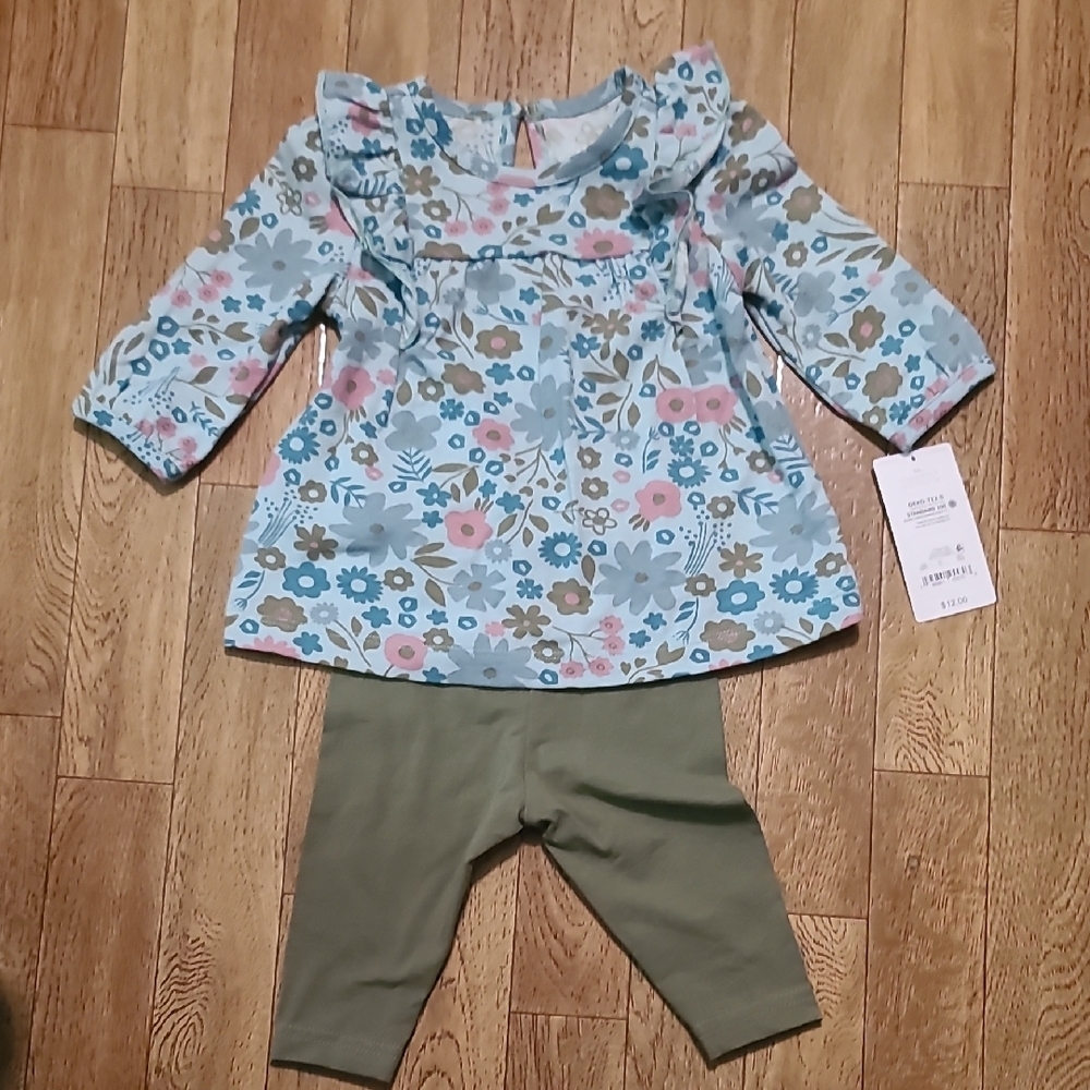 Carter's Floral Top and Green Leggings Set (AB1)